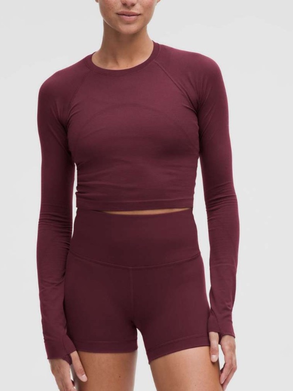 Lululemon Swiftly Tech Cropped Long-Sleeve Shirt 2.0 Burgundy size 10
